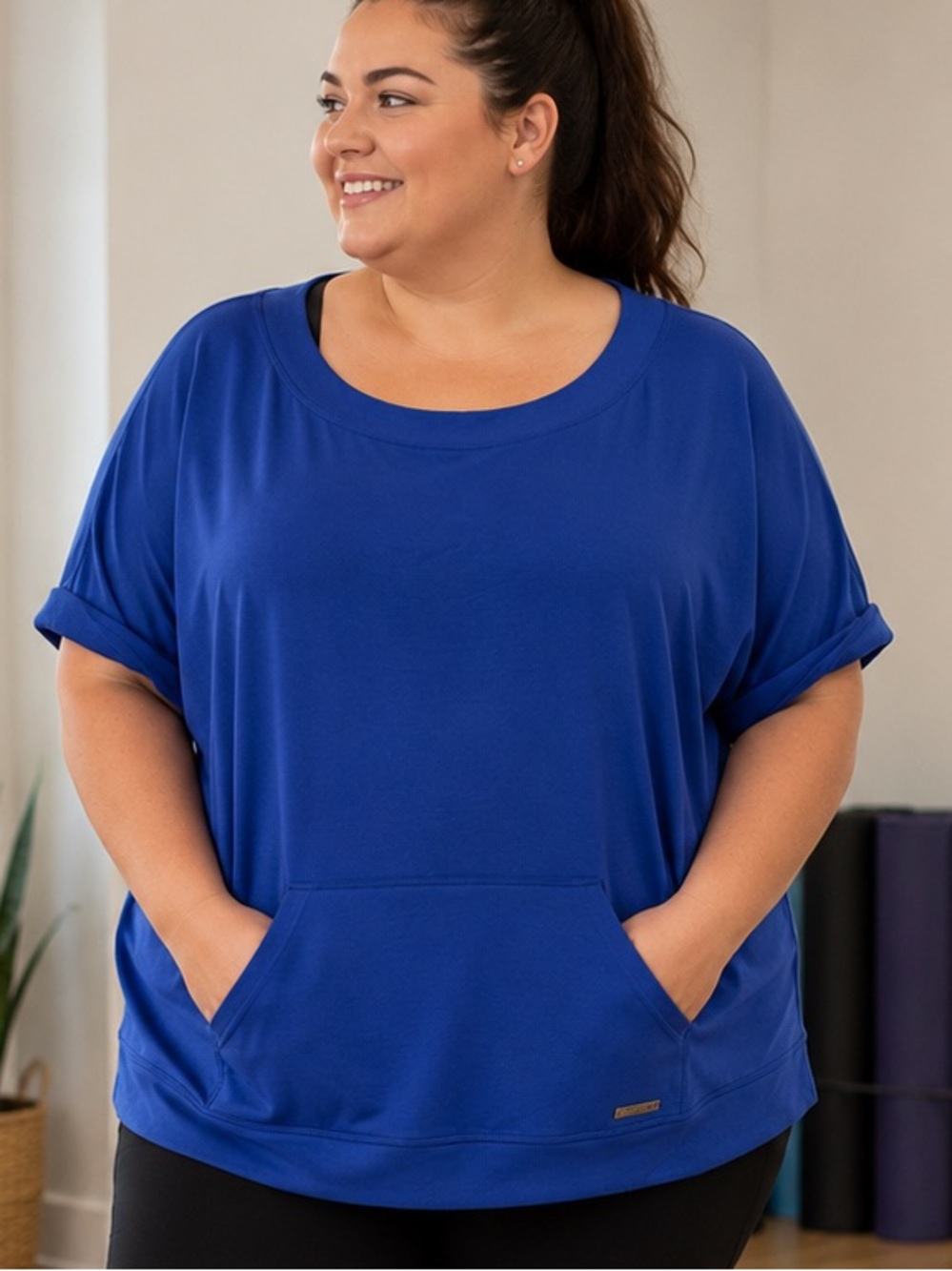 Nine West Royal Blue Short Sleeve Top Sweatshirt Plus Athletic 2X